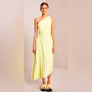 A.L.C. Delfina one-shoulder cutout plissé-vegan leather midi dress sz 2